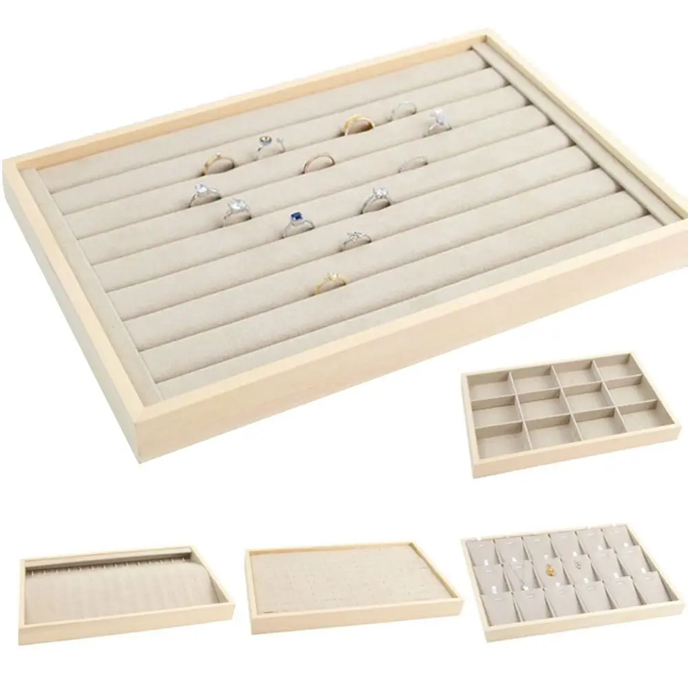 Apricot Jewelry Display Tray Microfiber Cloth Large Capacity Necklace Stand Prop Space Saving Multi-purpose