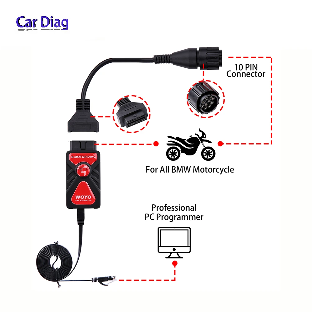 WOYO-herramientas de diagnóstico CTB008 para motocicleta BMW, probador de bicicleta, leer código limpio, OBD2 a 10 pines, escáner de Moto CTB008