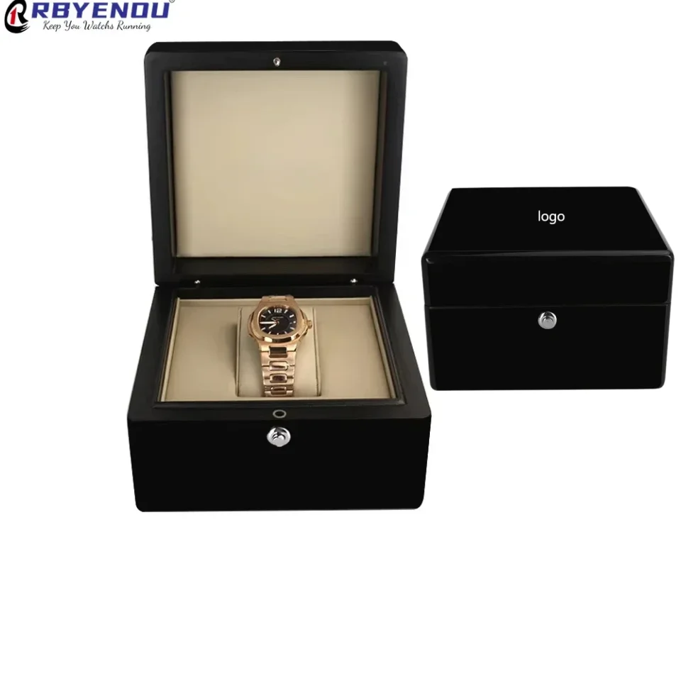 Luxury Wooden Customizable Logo Watch Case Box Baking Paint Surface Watch Organizer Gift Packaging Watch Case Gift Box OEM