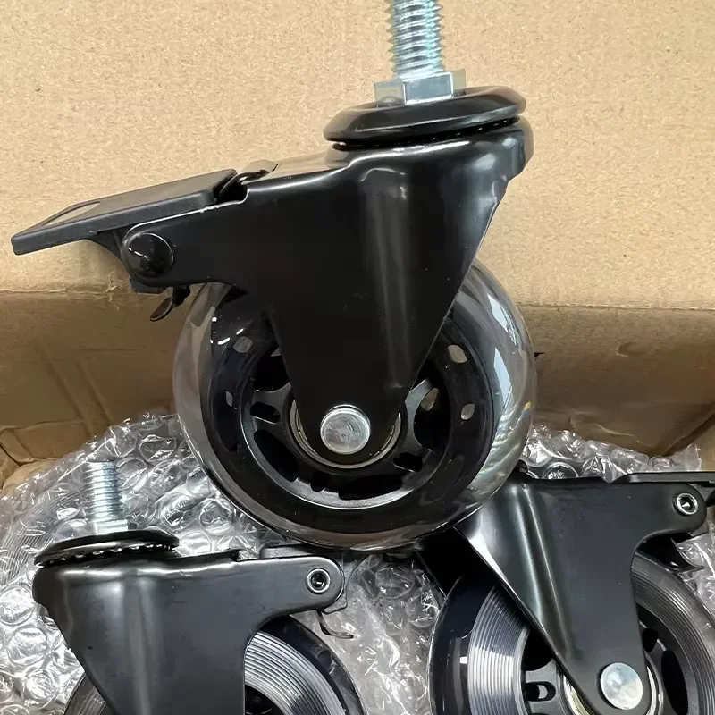 Set of 5 X 3-Inch Swivel Casters with Brakes, M6/M8/M10 Threaded Rods, and Quiet, Wear-Resistant PU Wheels, Suitable for