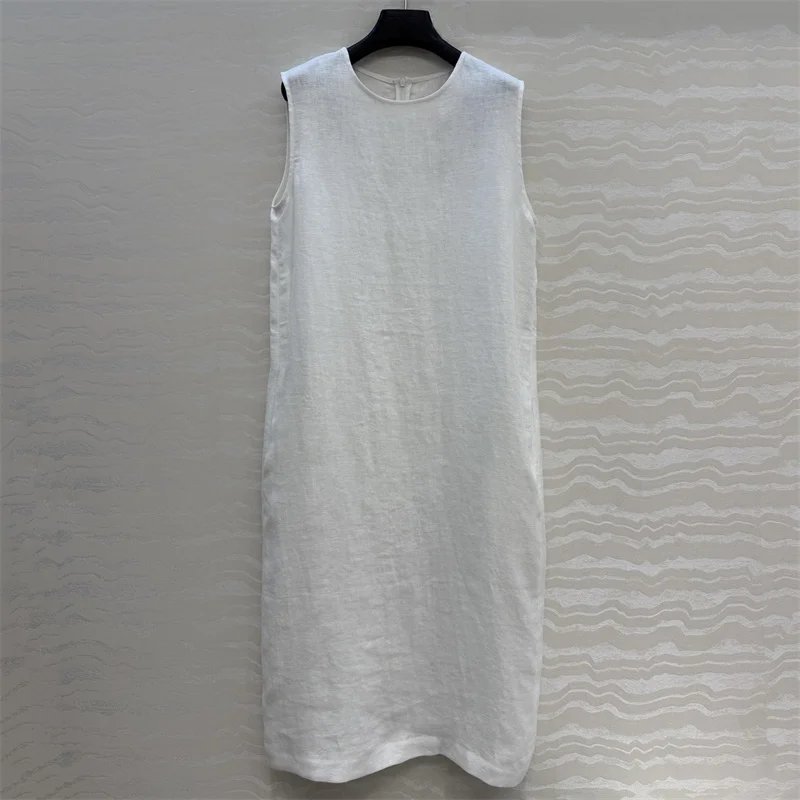 

women's dress New 100% linen round neck long dress for 2026 Lightweight and breathable women's casual dresses y2k vacation dress