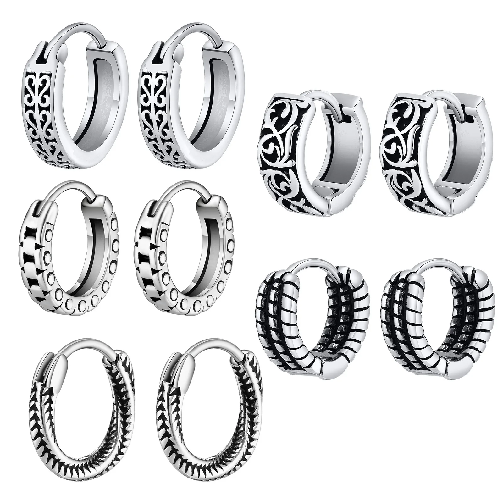 Vnox Ethnic Hoop Huggie Earrings for Men Boys, Anti Allergy Stainless Steel Rock Punk Round Earring Gifts to Boyfriend BFF