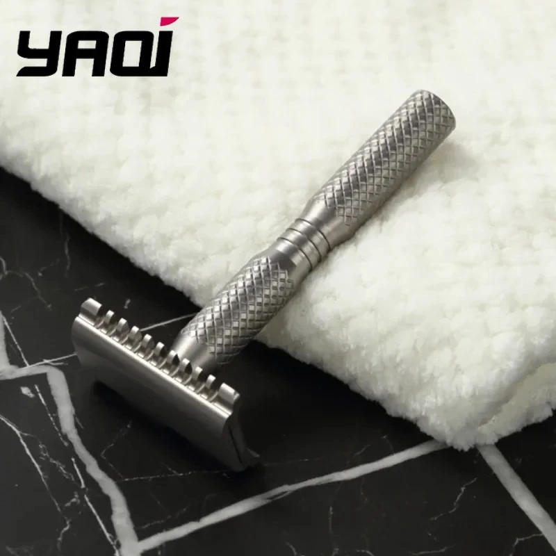 YAQI Ghost 90DC Cross Grain Pattern Titanium Light Weight Safety Razor, Premium Men's Travel Beard Precision Shaving Razor