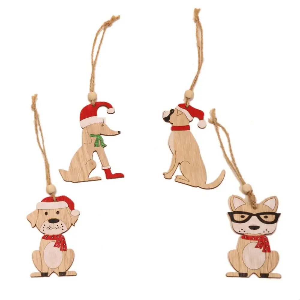 Car Puppy Christmas Pendant Dog Puppy Xmas Tree Drop Ornaments Painted Colorful Wooden Car Hanging Ornaments Kids Toys