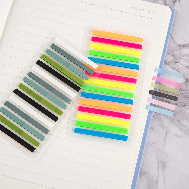 300Pcs Semi-transparent Stickers Color Fluorescent Sticky Note Index Strip Writable Flag Tabs Bookmark Reading Aids