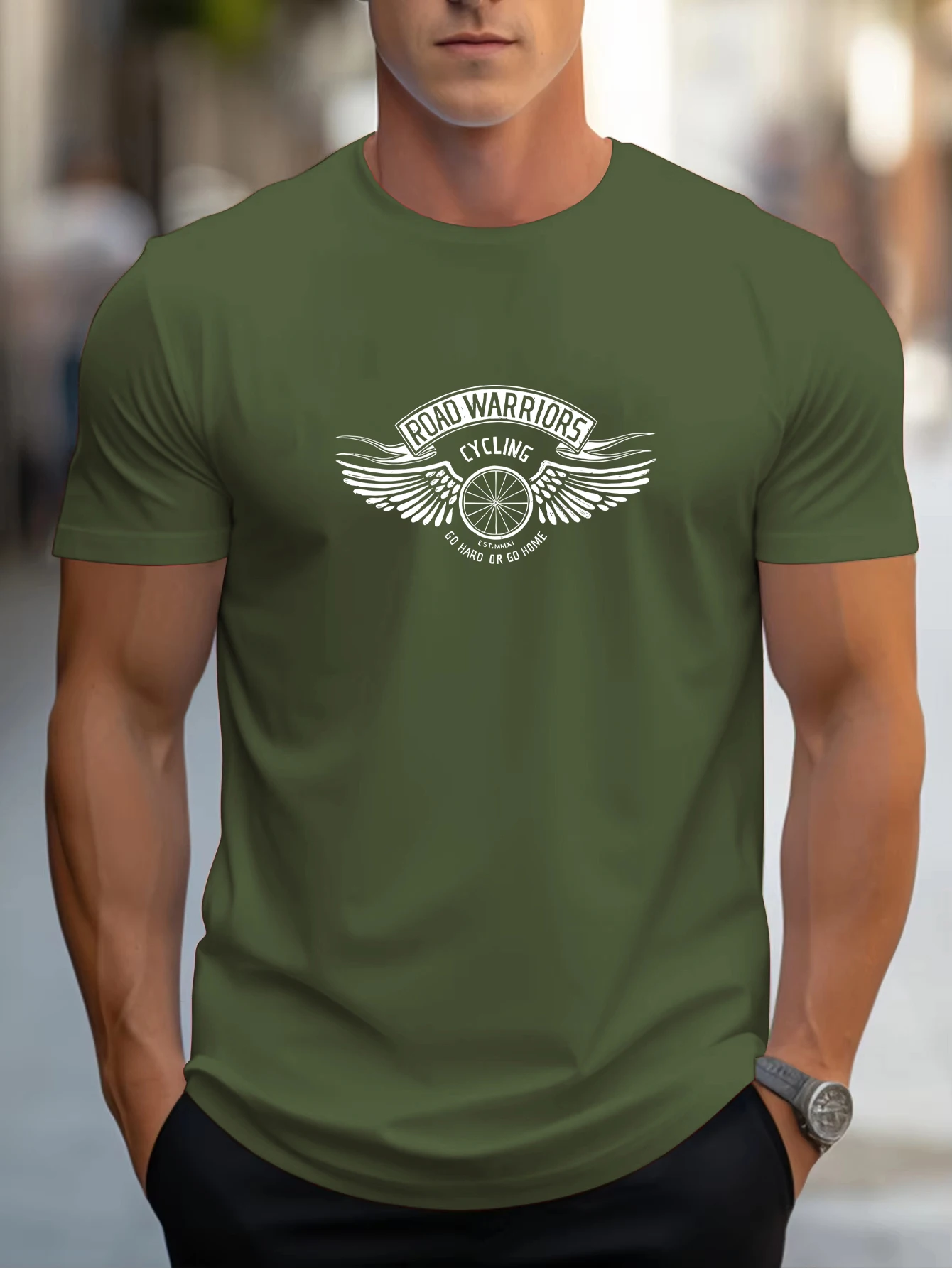 

Road Warriors Cycling Print Man T Shirt Hip Hop Crewneck T-Shirt Cotton All-Match Clothes Summer Oversize Male Short Sleeve