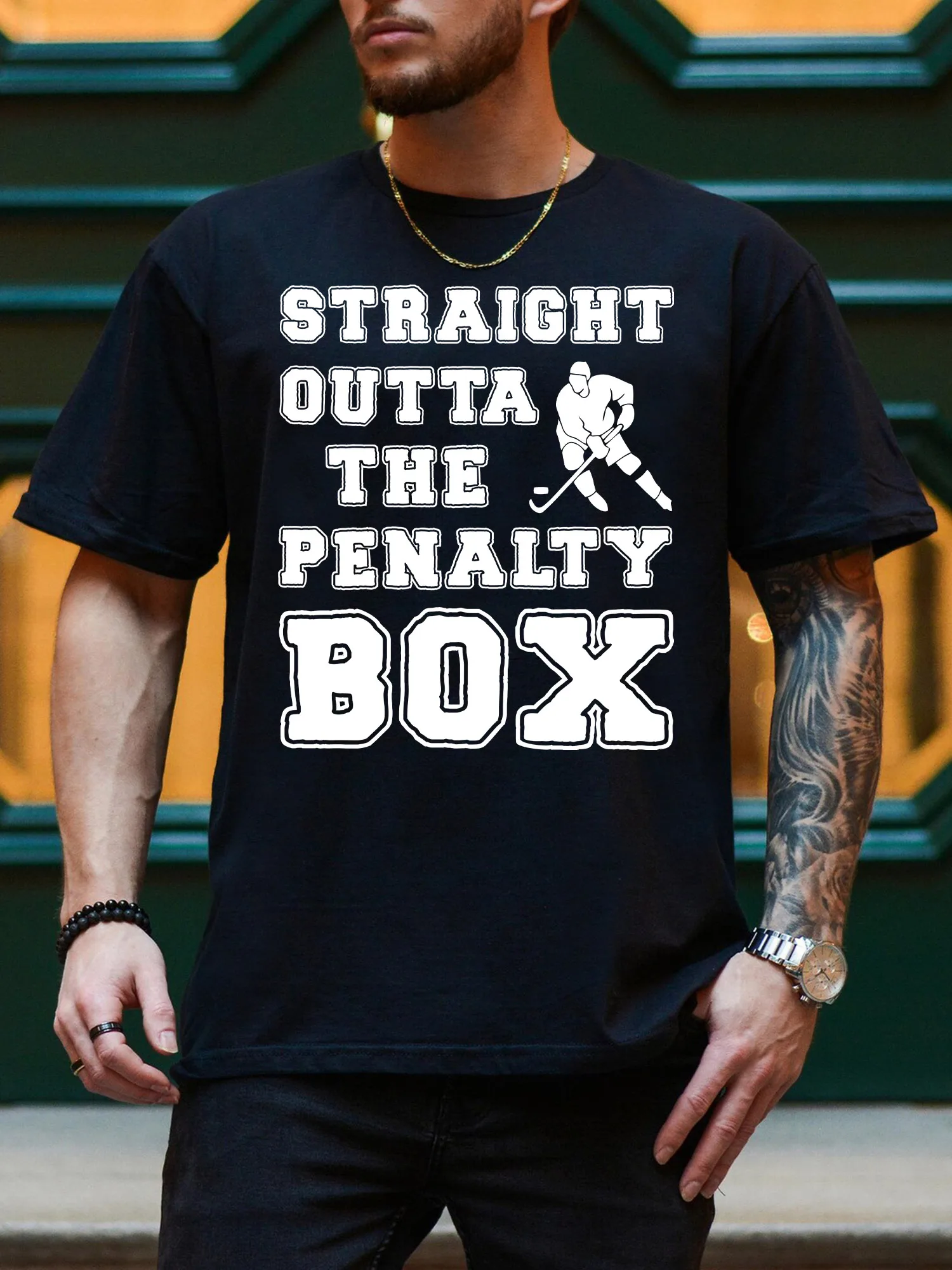 

Straight Outta Ice Hockey Men's Everyday Graphic T-Shirt - 100% Cotton T-Shirts For Men, Casual Black Tee