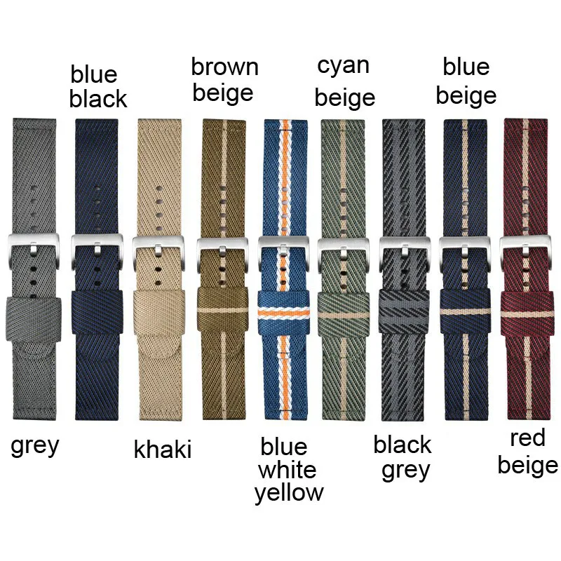 Stripes Weave Nylon Watch Band 18mm 20mm 22mm 24mm Watch Strap Wrist Bracelet Belt Black Silver Buckle with Quick Release Pins