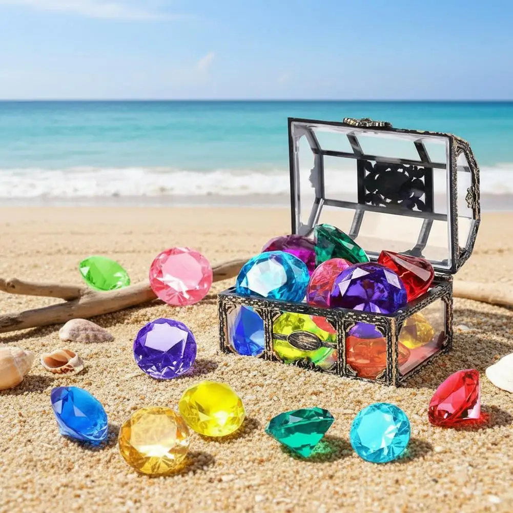 Vintage Treasure Chest Storage Box Transparent Pirate Candy Jewelry Display Box Kids Acrylic Colorful Diamond Gems Jewels Toy