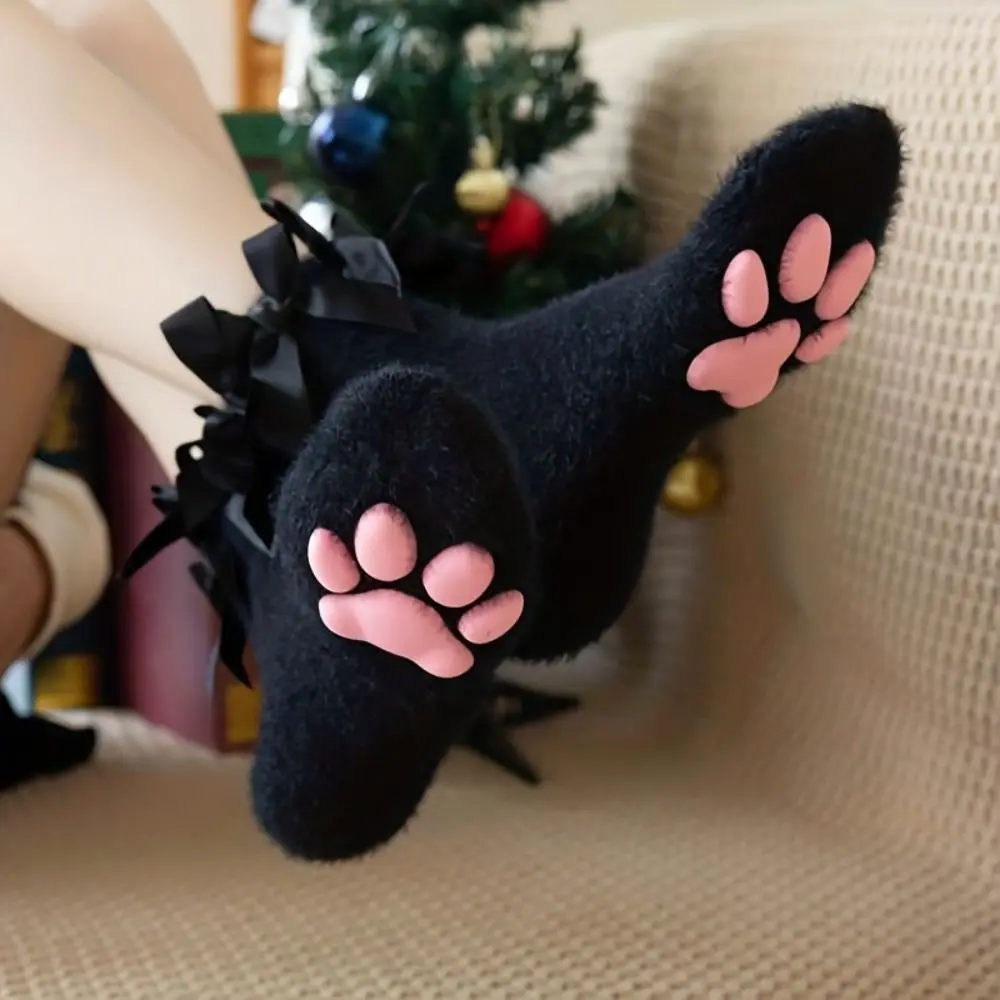 

Fashion Coral Velvet Cat Paw Plush Socks Paw Pads Kitten Claw 3D Cat Paw Socks Sleep Sock Cold-proof Bowknot Warm Socks Gift