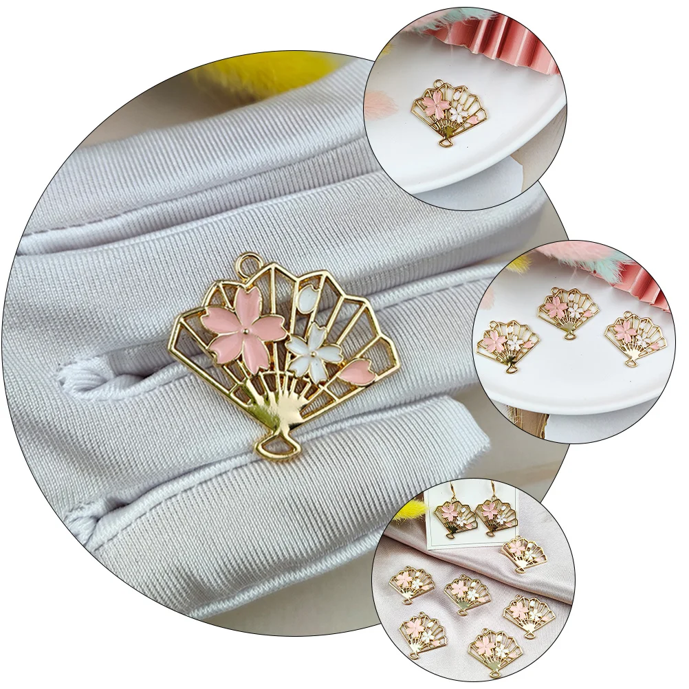 

10 pcs Sakura Fan Pendants Hollow Cherry Charms Fan Shaped Jewelry Making Supplies Keychain Decor Gift
