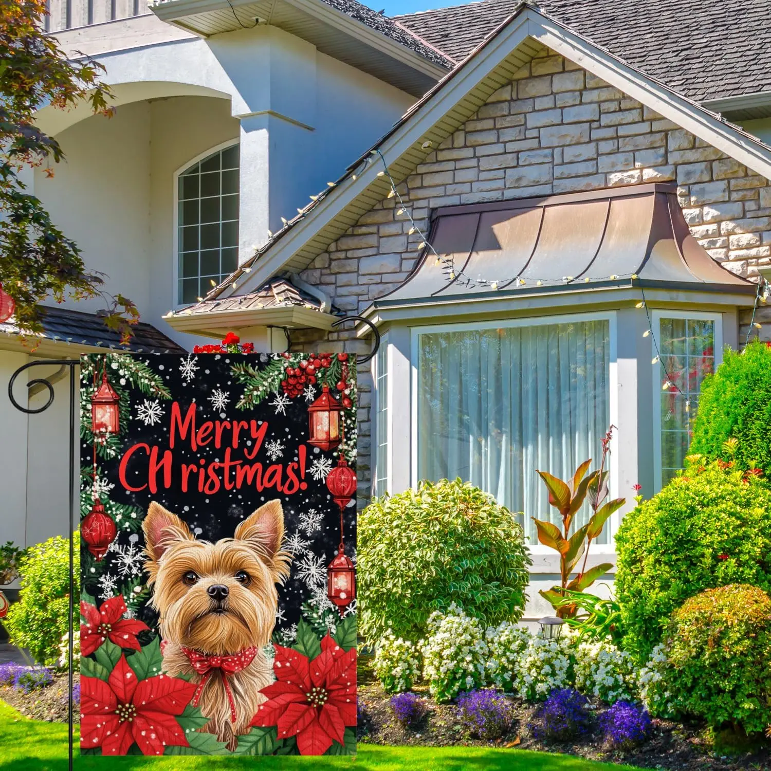 Merry Christmas House Flags 12x18 Double Yorkie Garden Flag Large Christmas Yard Flags for Outside Garden Flags Winter Decor SSL