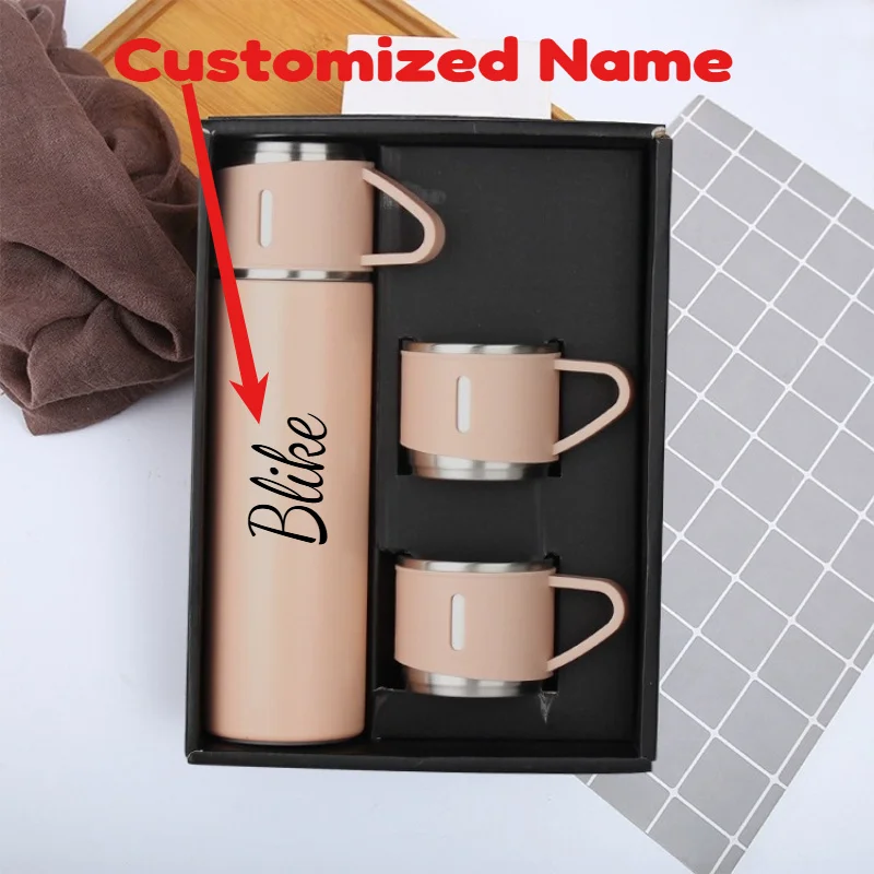 Personalized Laser Engraved 500ml Thermos Bottle 304 Stainless Steel Insulated Lifting Ear Elastic Lid Custom Name Water Bottle