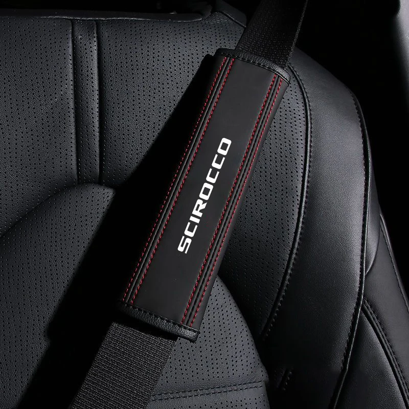 

Car Seat Belt Nappa Leather Safety Belt Shoulder Covers For Volkswagen VW Scirocco Logo GTI Golf Polo Passat B6 Jetta Touran Car