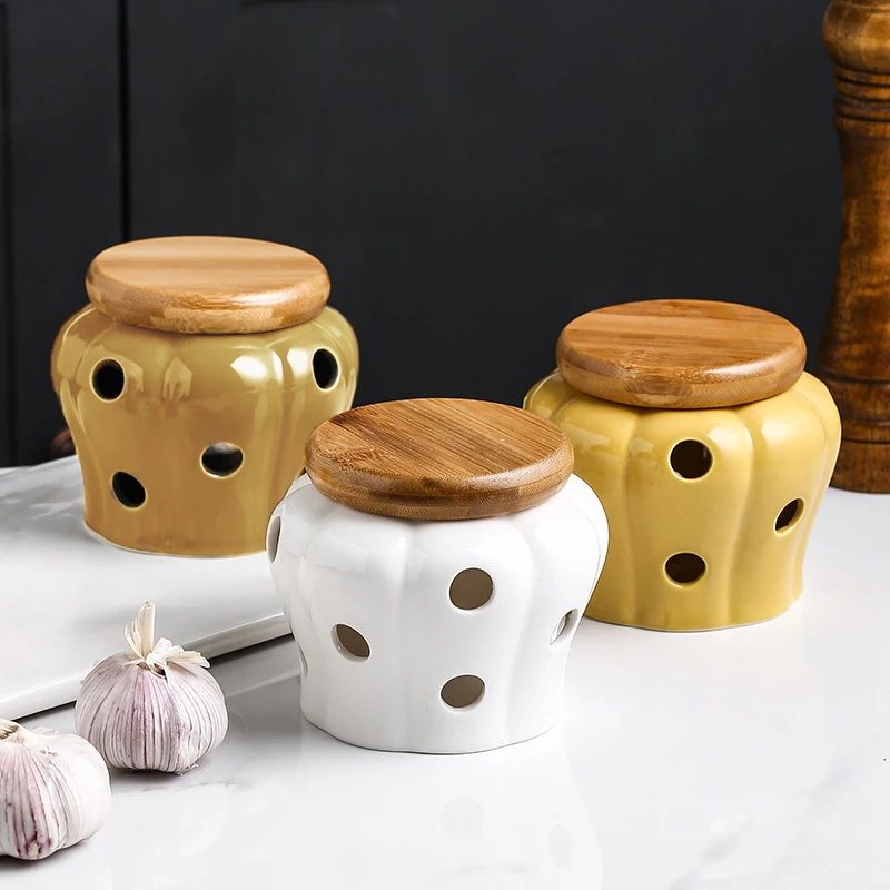 

White Ceramic Garlic Storage Jar With Lid Exquisite Hollow Storage Jar Garlic Ginger Jar Candle Lampshade Household Candy Box
