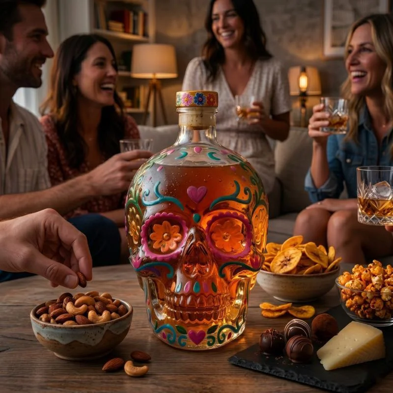Creative Skull Glass Wine Bottle Transparent Skull Shaped Liquor Bottle Home Bar Decor Ornament Halloween Party Decoration Gift