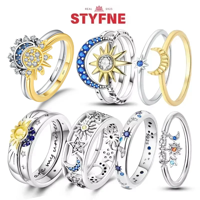 

S925 Star Moon Sun Ring Romantic Wedding Engagement Elegant Ladies Temperament Jewelry Accessories Anniversary Gift for Women