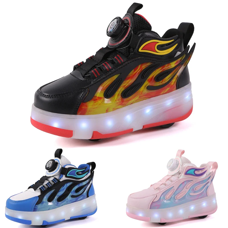 

LED Lights Kids Roller Skate Shoes Affordable kids Parkour Sneakers Running With 4 Wheels Detachable Invisible Roller Skates