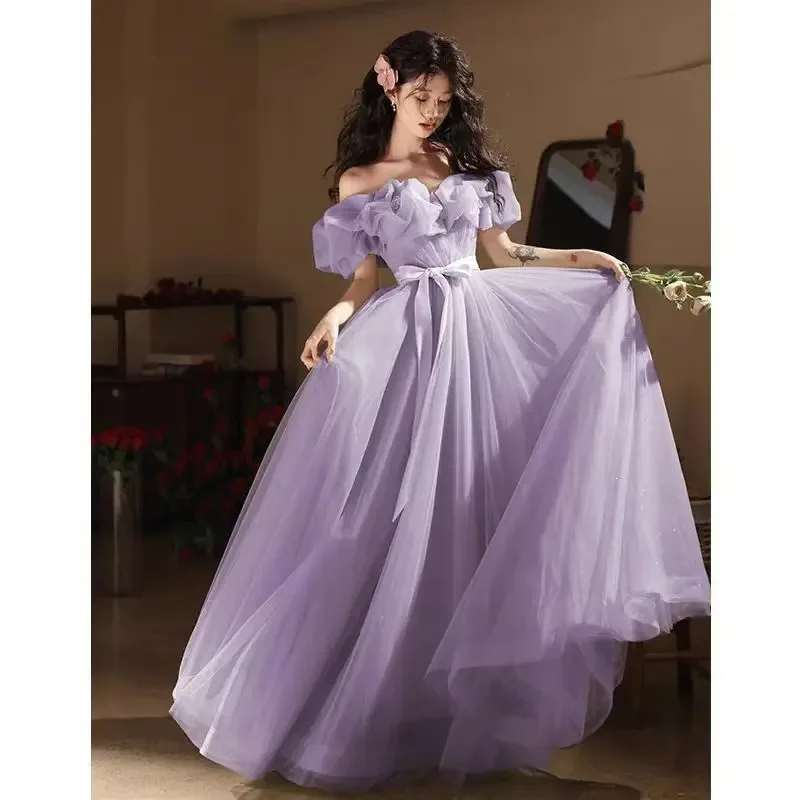 Светло-зеленое длинное платье с открытыми плечами для леди и девочек, женское платье принцессы для банкета, бала, выпускного вечера, платье для выступлений