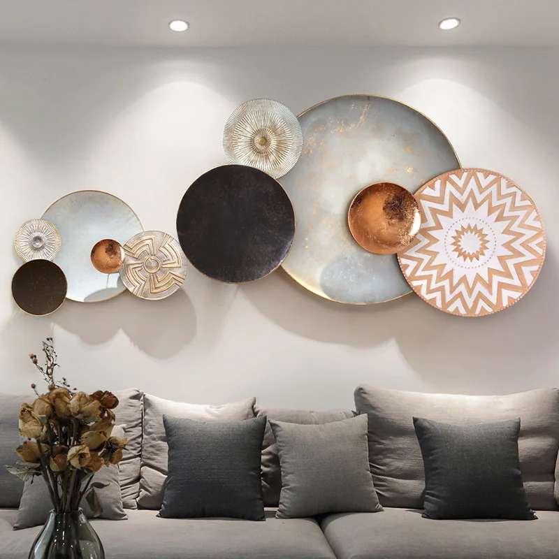 

Luxury Wrought Iron Round Plaque Home Decor Living Room Background Wall Hanging Sticker Mural Nordic Style