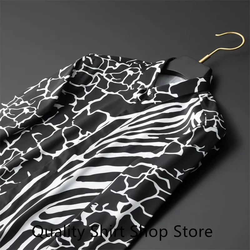 2024 New Men's Shirt Slim Fit Zebra Print Men's Casual Formal Shirt Button Single Breasted Top