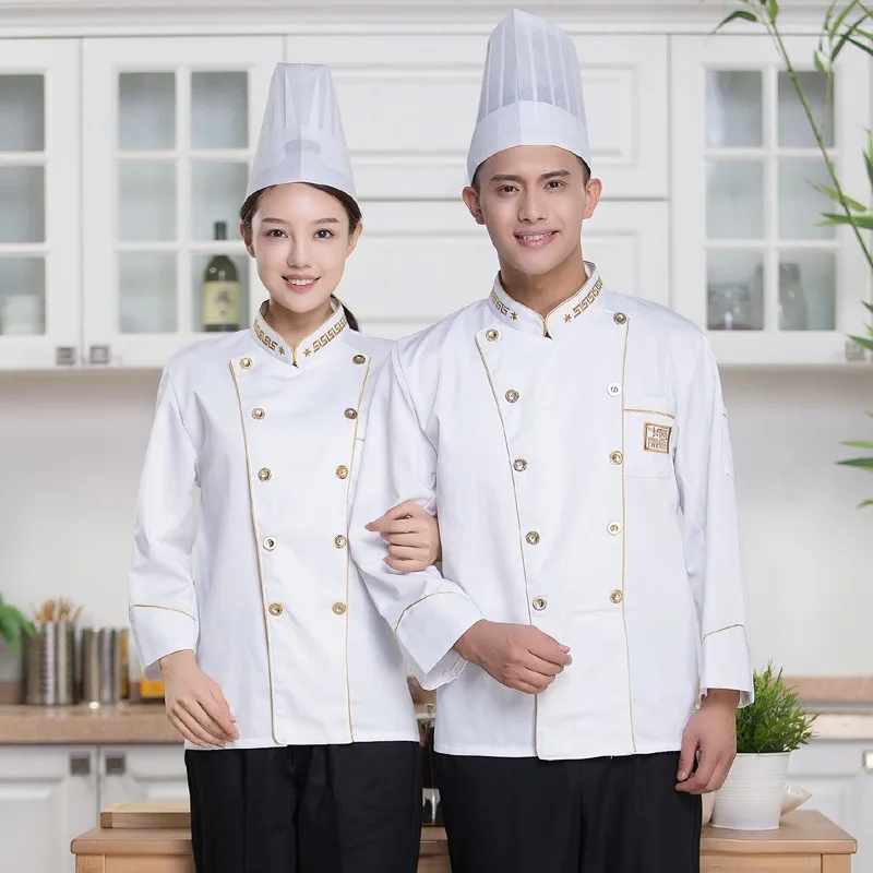 C654 Chef Jas Unisex Chef Uniform Lange Mouw Keuken Koken Jas Catering Service Hotel Cafe Bakkerij Ober Werk Shirt