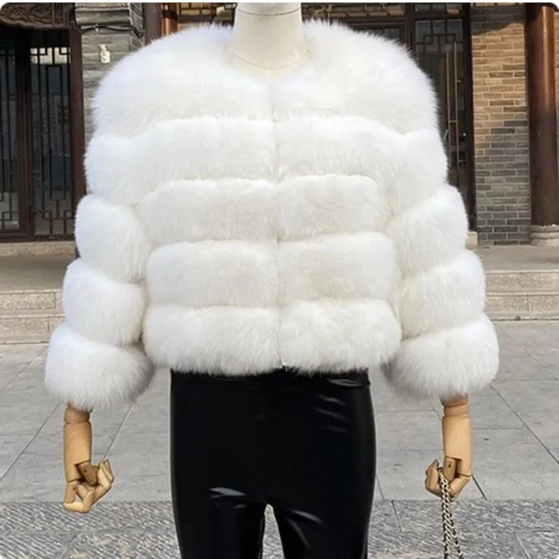 2024 European And American Elegant Fur Coat Imitation Warm Fur Splicing Winter Coat Thickened Warm Long Sleeve Short Fur Coat