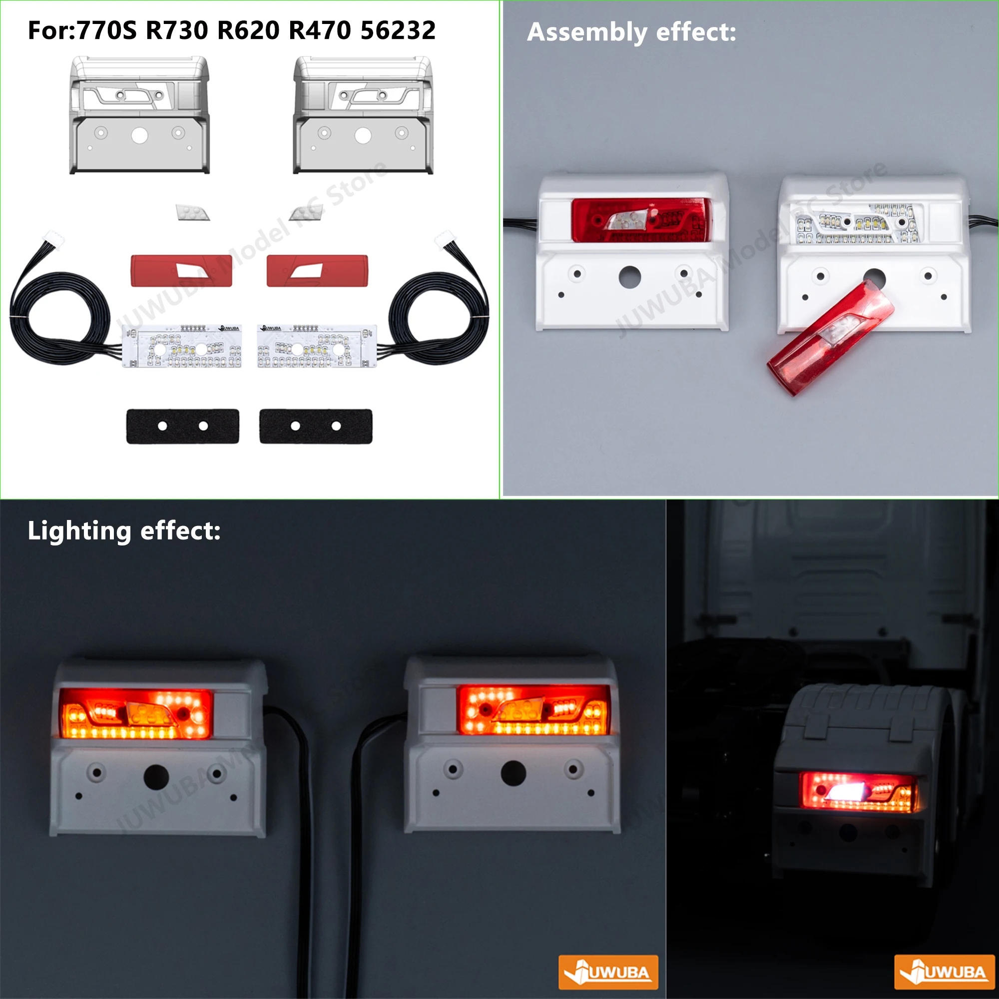 

770S RC Truck LED Dynamic Taillights For Tamiya 1/14 RC Tractor Trailer Scania R730 R620 R470 56323 Car DIY Parts Upgrade Toys