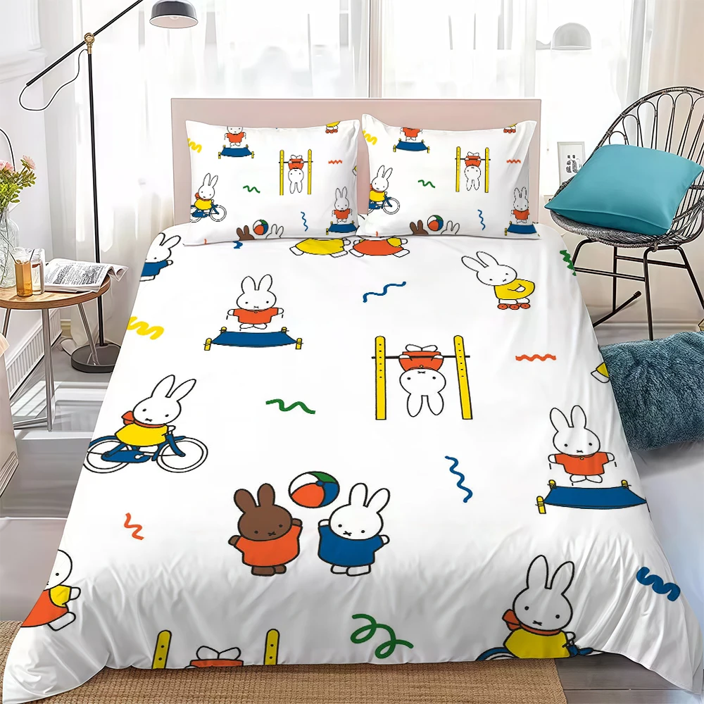 M-Miffy Cute Kawaii Duvet Cover Set Home Style Bedding Soft Laundry Cotton Bed 3 Piece Set Student Dormitory Gift