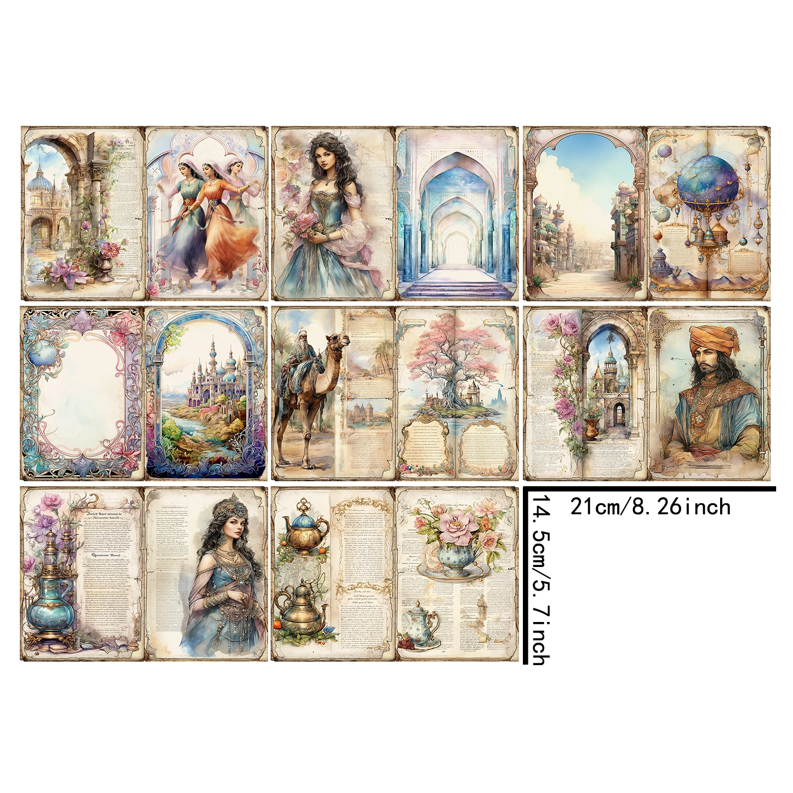 8 Sheets A5 Size Arabian One Thousand and One Nights Beautiful Girl Gorgeous Costume Vintage Grunge Journal Planning Scrapbookin