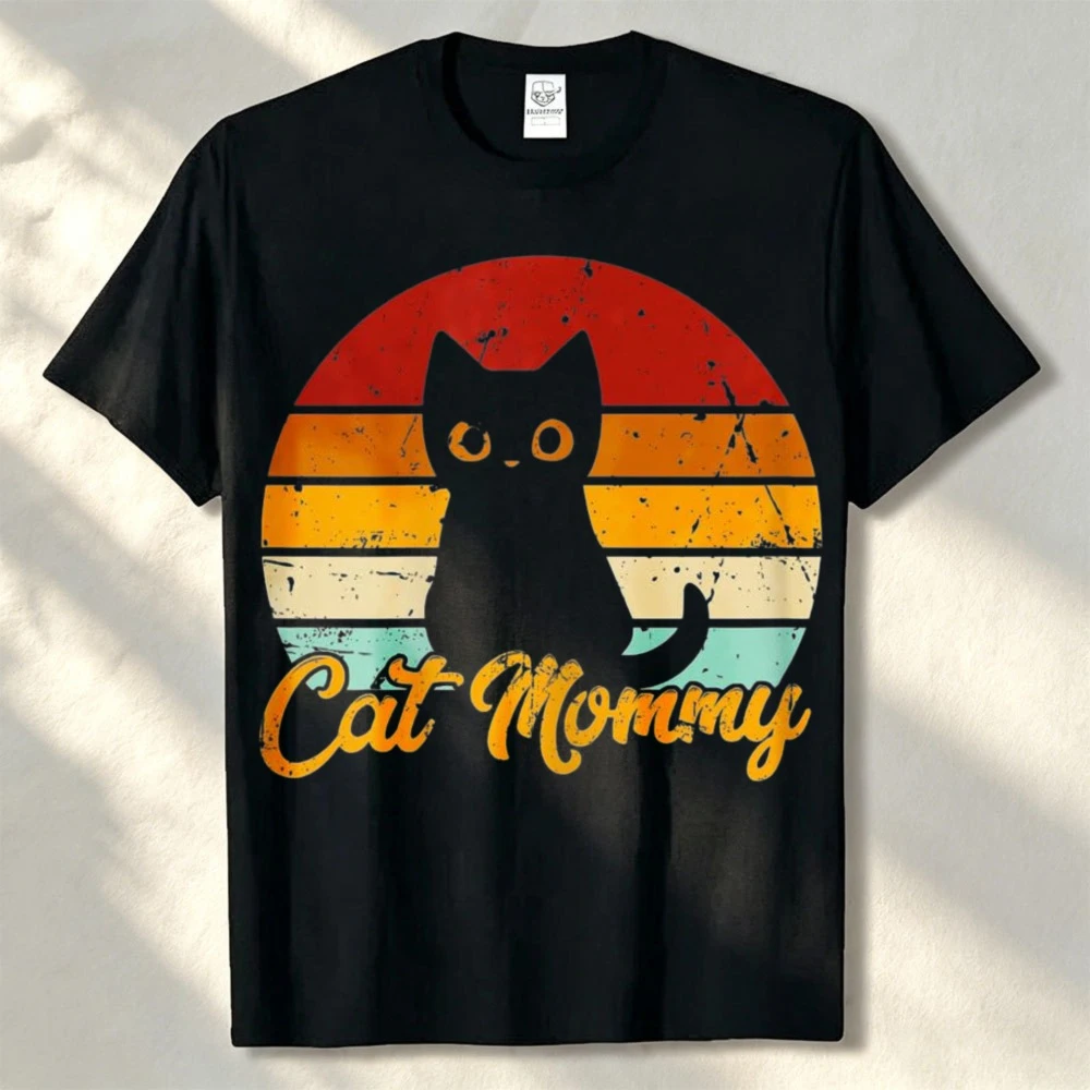 Camiseta Retro de Estilo Años Ochenta para Amantes de los Gatos, Camiseta con Gráficos de Gatos Desgastados, Camisetas Harajuku para Hombre, Ropa de Algodón de Alta Calidad