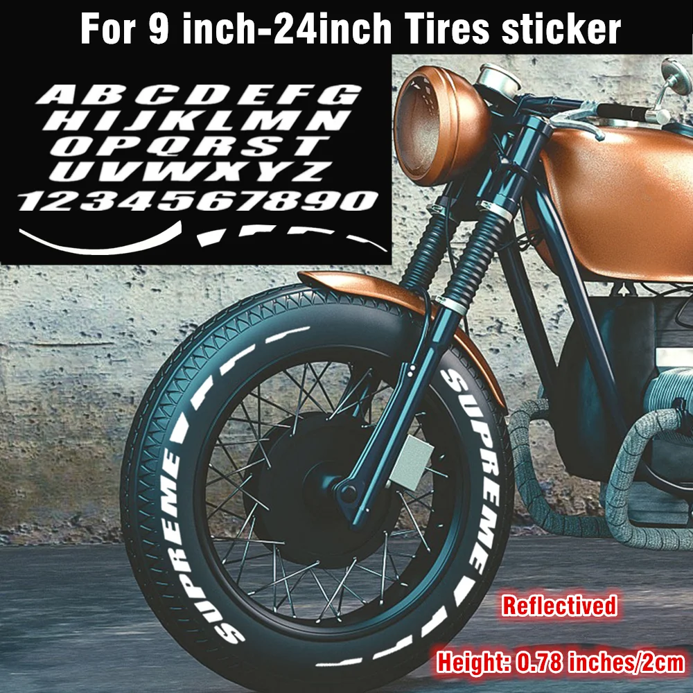 Stickers for Bicycle Wheel 3D English Alphabet DIY Sticker Motorcycle Reflective Hub Decal Scooter Small Rims 9Inch-24inch Tires