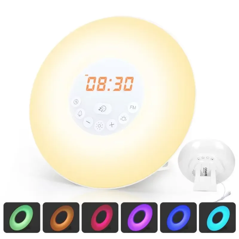 Sunrise Alarm Clock with Sunset Simulation LED Night Light FM Radio Colorful Mood Lamp for Bedroom Home Decor Sleep Aid
