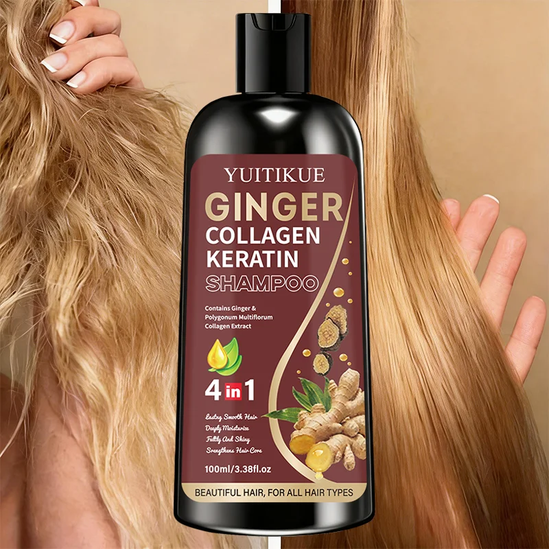YUITIKUE 4-in-1 Ginger Collagen Keratin Shampoo | Deeply Moisturize, Strengthen Hair, For All Hair Types 100ml