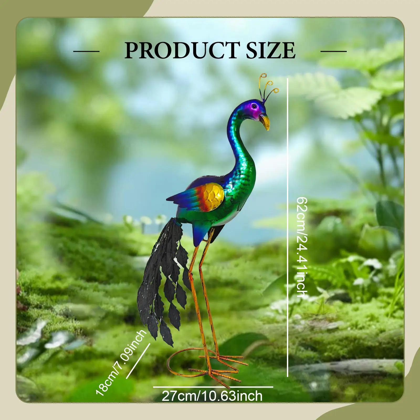 Outdoor Peacock Garden Statue Iron Art Bird Figurine Weatherproof Lawn Ornament for Backyard Courtyard