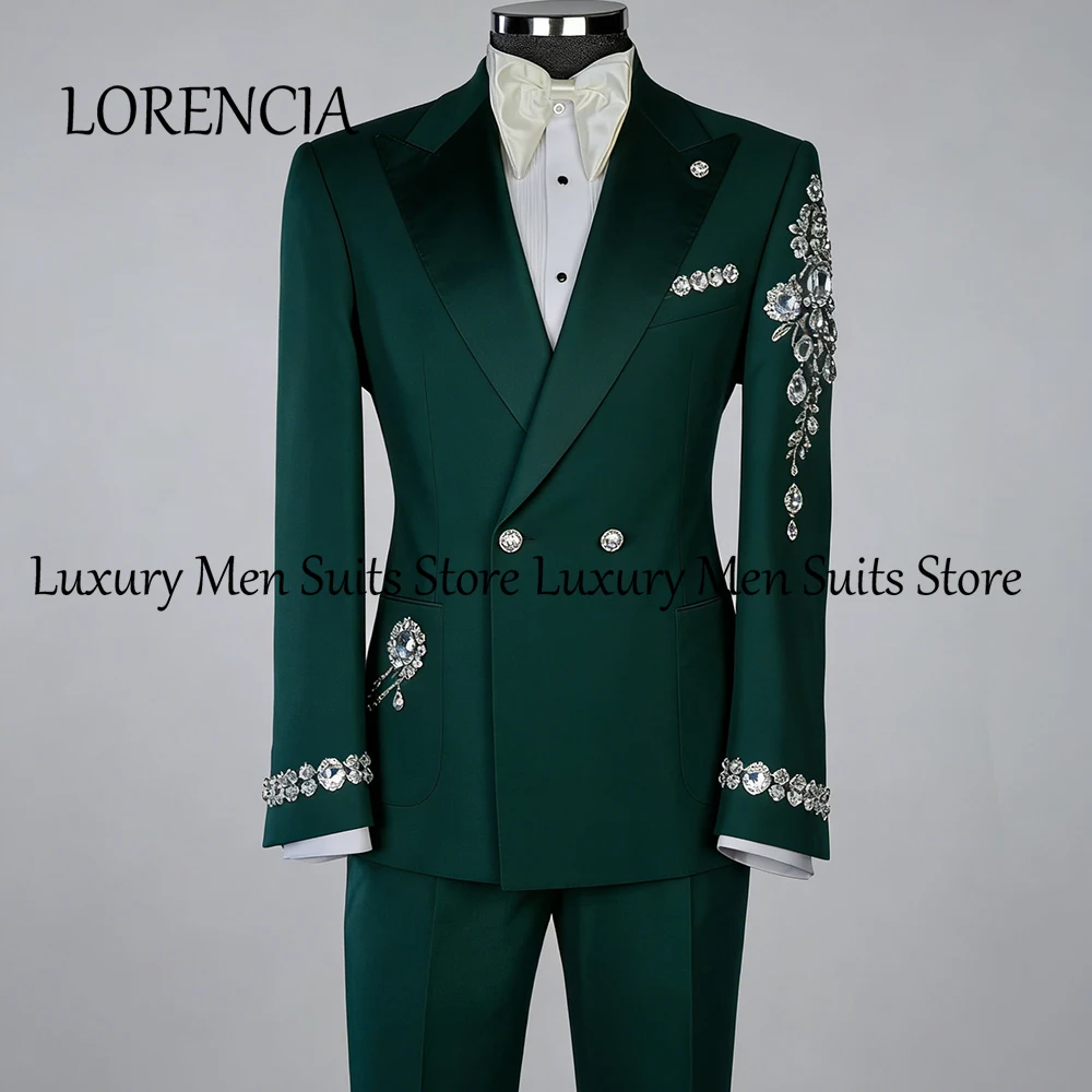 

Casual Diamond Suit for Male 2 Pcs Sparkling Crystal Evening Prom Tuxedo Double Breasted Customized Blazer Pants disfraz hombre