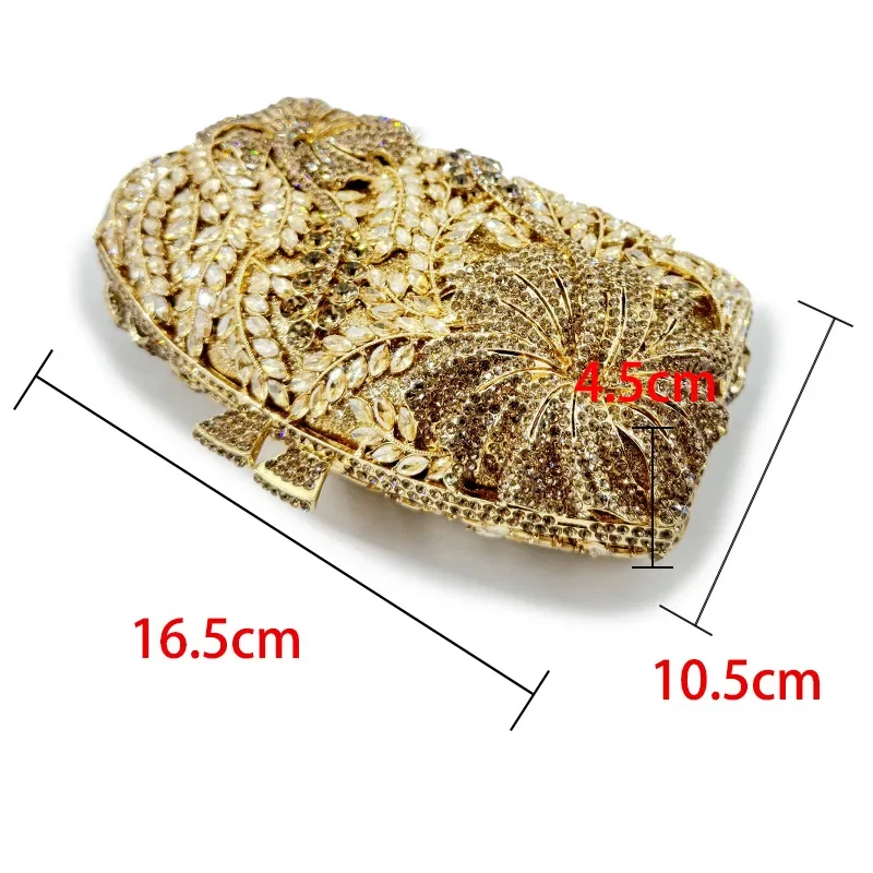 Solid Flower Pattern Handmade Stone-Encrusted Ladies Clutch Dinner Wedding Bag PU Lining Chain Strap Flap Closure Fashion Party