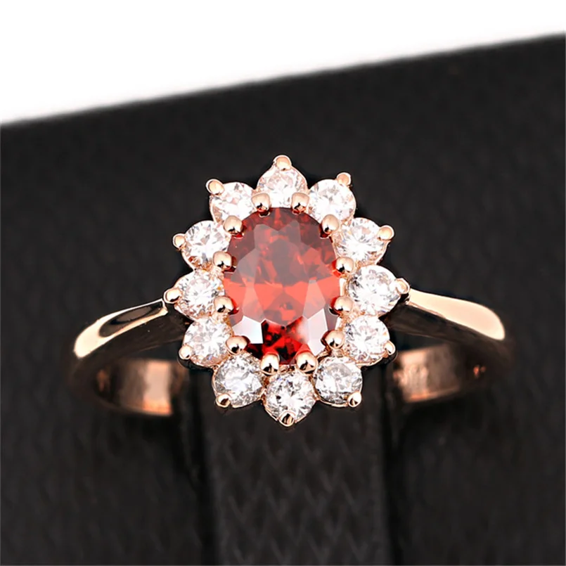 CC Princess Diana Rings Red Stone Rose Gold Color Fashion Jewelry Marriage Wedding Engagement Party Ring Fine Accessories CC626