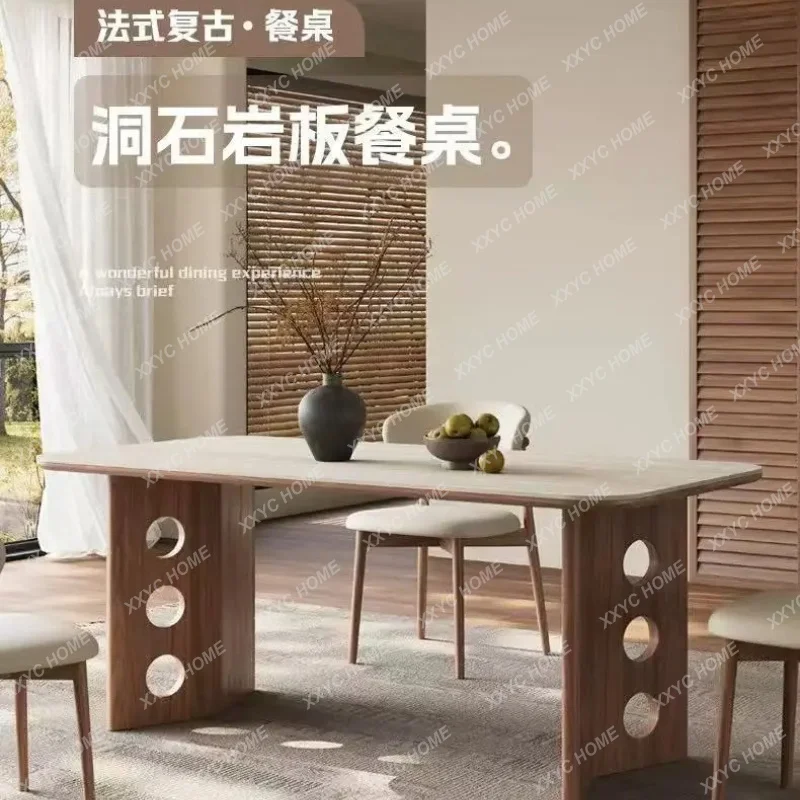 ash wood rock slab dining table  retro restaurant medieval cave stone rock slab household dining table