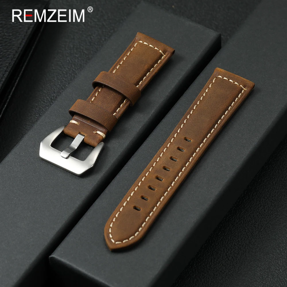 Retro Crazy Horse Leder Uhrenarmband 20 22 24 26 mm Herren Rindsleder Echtlederband Langlebiges Sport-Ersatzarmband