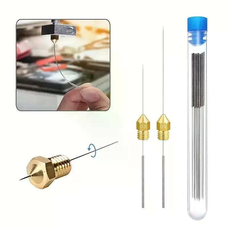Printer Nozzle Cleaning Kit 0.2/0.25/0.3/0.35/0.4mm Stainless Steel Nozzle Cleaning Needles Cleaner For Car Wiper Gas Stoves 3D