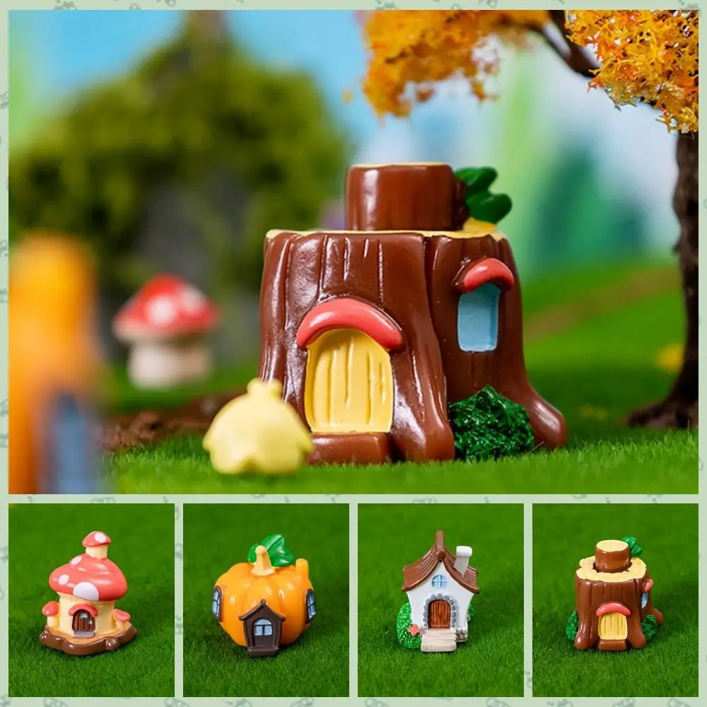 Creative Mini Mushroom Pumpkin House Cartoon Resin Mushroom House Micro Landscape Colorful Pumpkin House Miniatures Fairy Garden