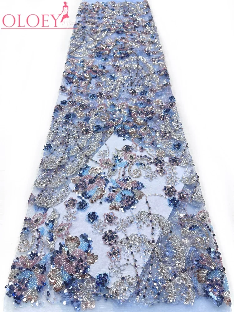 

OLOEY Luxury Heavy Beaded Fabric 2026 High-Quality African Sequined Mesh Lace Fabric Suitable for Women's Wedding Parties