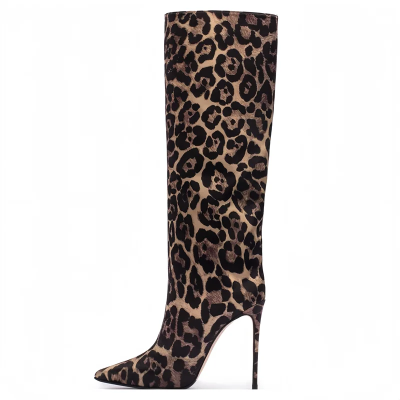 

YMECHIC/2026, осенне-зимние женские сапоги до колена на высоком каблуке, пикантная женская обувь без шнуровки с леопардовым узором