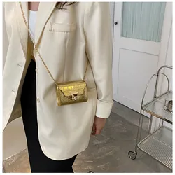 Korean Style Bright Surface Shoulder Bag for Women Fashion Solid Color Crossbody Bag Leather Girl Mini Chain Square Bag Wallet