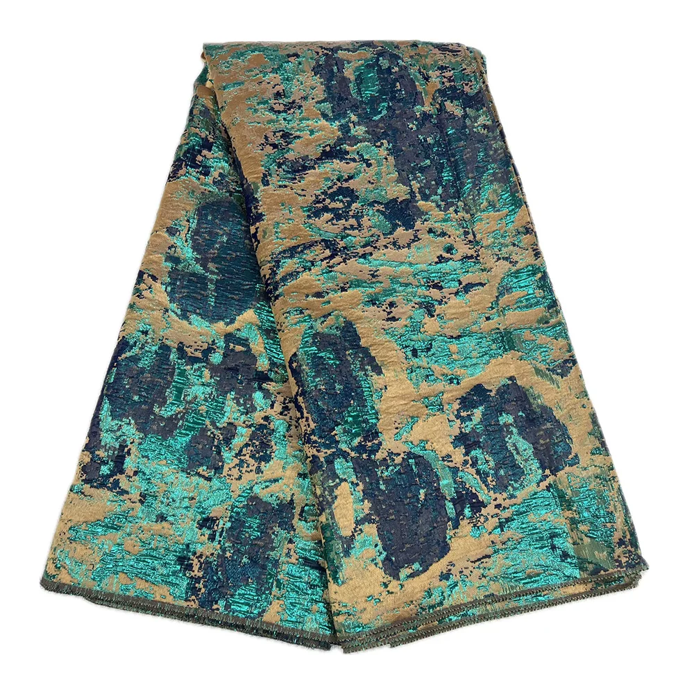 Nigeria Latest 2025 Brocade Lace Fabric Hot Sale 5 Yards For Sewing Women Wedding Dresses Jacquard Brocade Gilding Lace Fabric