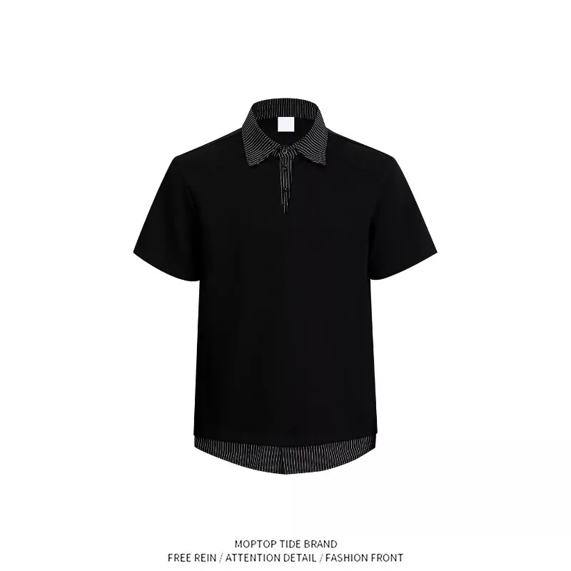Mr. WH Summer Patchwork Loose Casual Short Sleeve  Shirt Unisex Trendy Brand Versatile T-Shirt for Youth Polyester Fiber