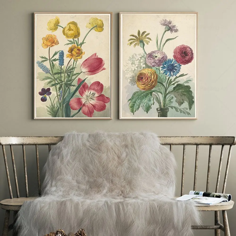 Vintage Flower with Butterfly Violet Tulip Wall Art Canvas Painting Posters and Prints Wall Pictures for Living Room Home Decor