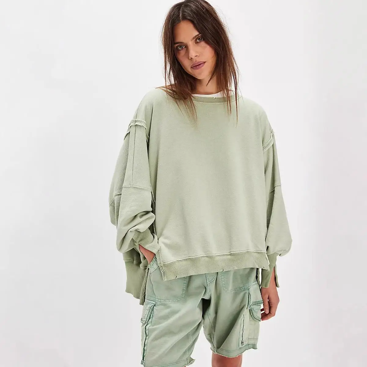 

Свободный длинный све, круглый, неоцветный, повседневный женский свитшот, удобный, ленивый, большие размеры, уличная одежда, осенний топ