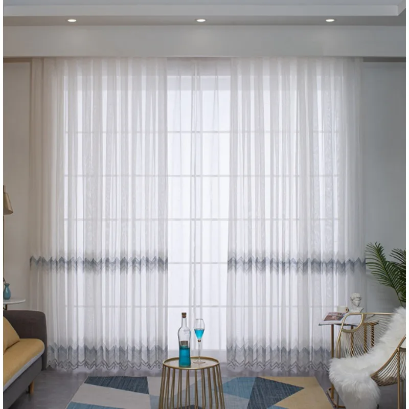 Nordic Modern Minimalist Style Corrugated Embroidery Gauze Living Room Bedroom Balcony Curtains